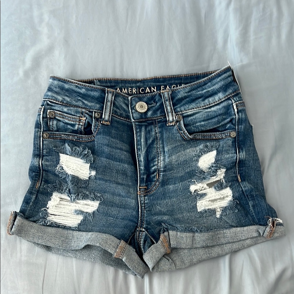 American Eagle Women's Hi-Rise Blue Denim Shorts